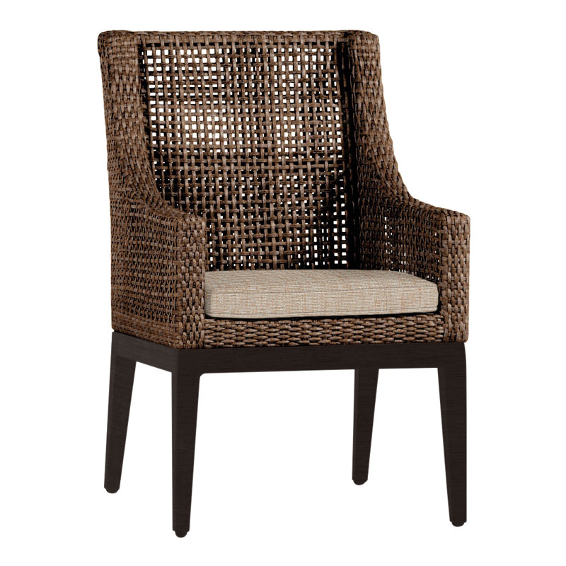 Peninsula Patio Dining Armchair with Cushions, No Welt, Canvas Sand, Mahogany/Chestnut