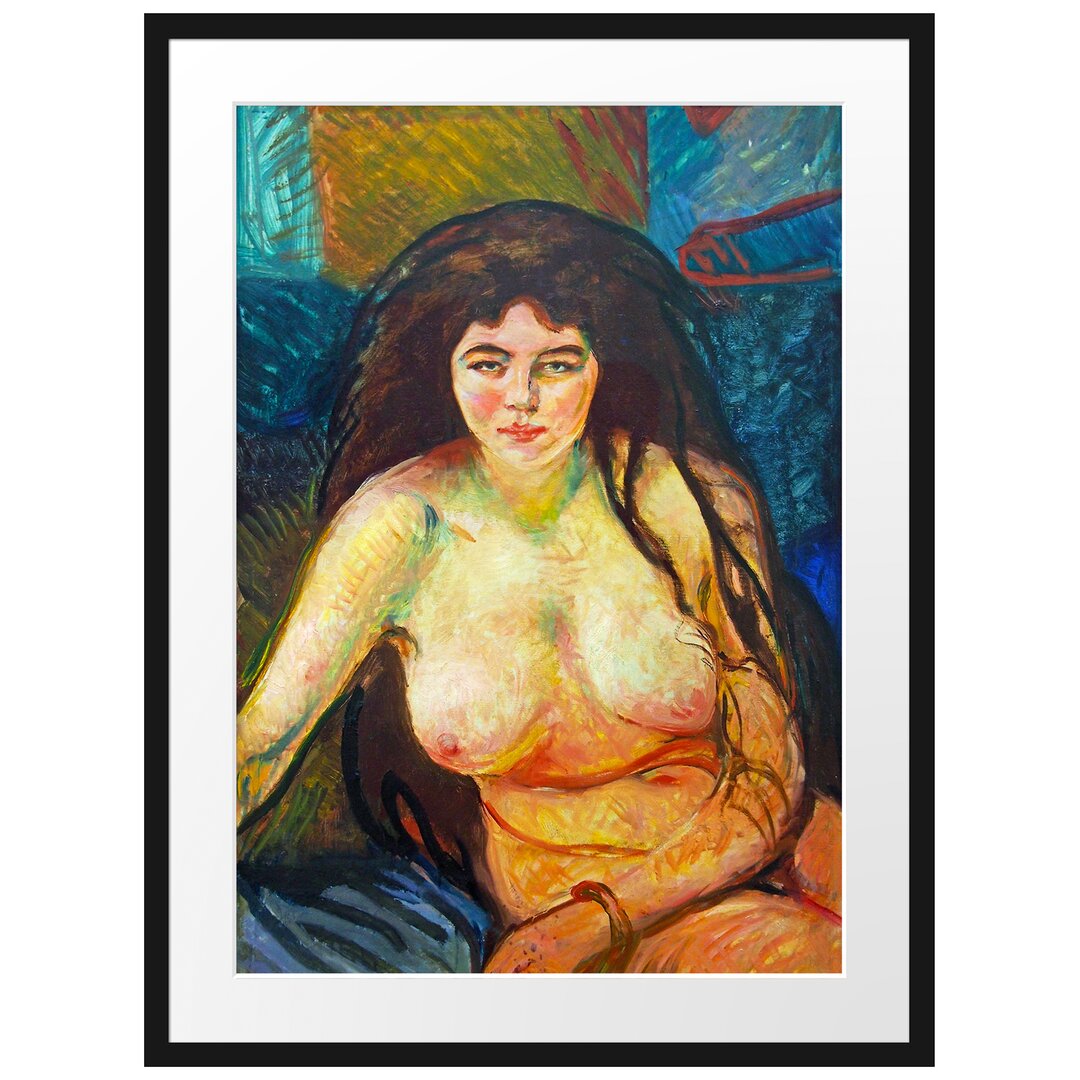 Gerahmtes Poster Sitting Nude von Edvard Munch