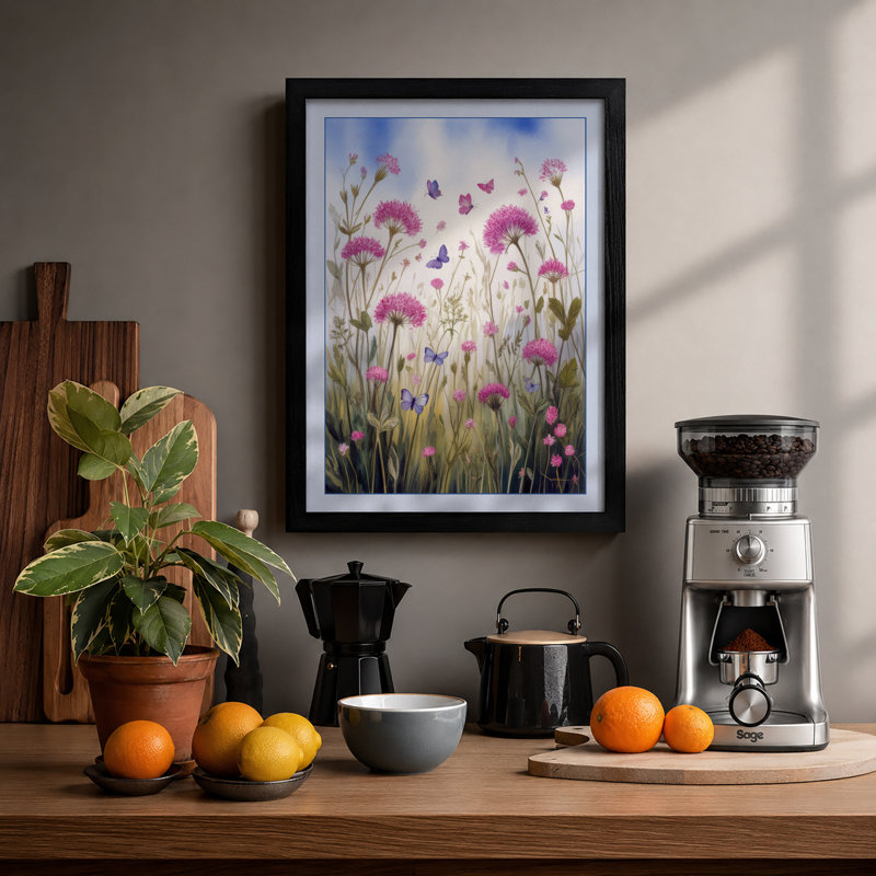 Wildflower Meadow Botanical - Framed Print, A1 - 84.1 x 59.4 cm, Black