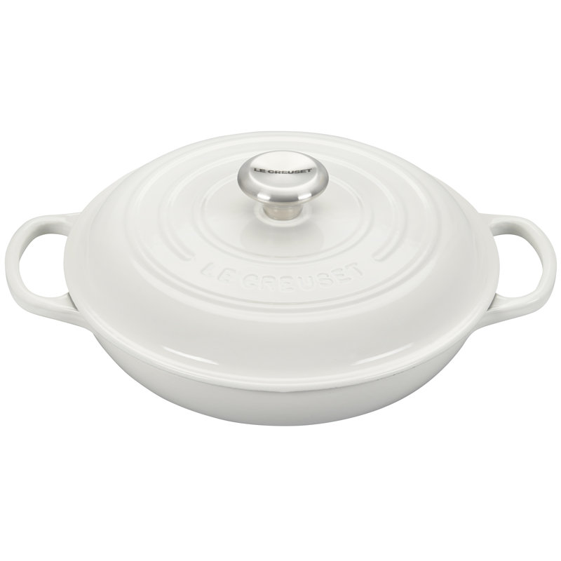 Le Creuset Signature Enameled Cast Iron Braiser with Lid, 3.5 quarts, White
