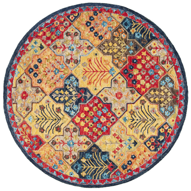 Poulin Hand Tufted Wool Southwestern Rug, Round 7'
