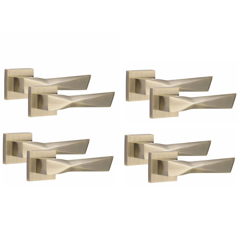 4 Pairs Modern Aura Design Premium Door Handles on Square Rose with 3" Ball Bearing Hinges and 2.5" Tubular Latch