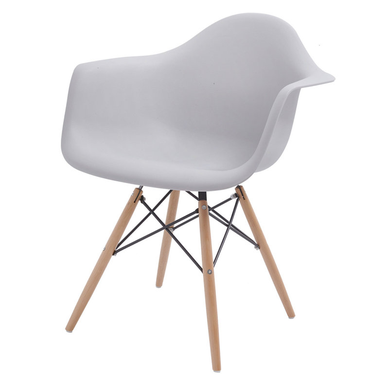 Set of 2 Mid Century Modern Dining Arm Chair with Wooden Dowel Legs, Gray/Natural