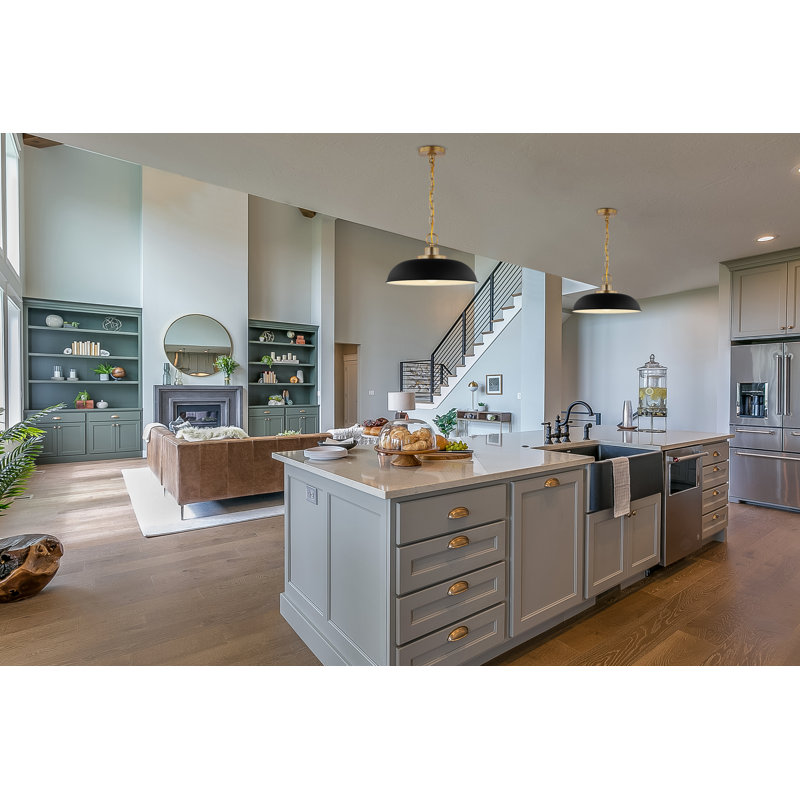 Eddy 1 - Light Single Pendant, 8" H x 15" W x 15" D, Matte Black/Burnished Brass