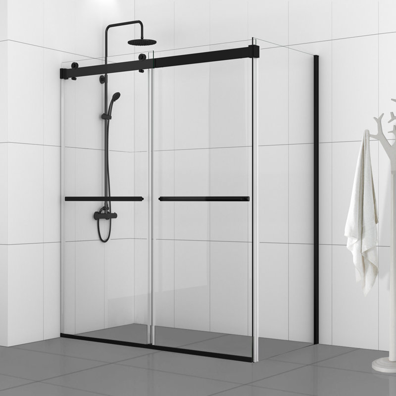 Spezia 56.6'' W 76'' H Semi-Frameless Rectangle Reversible Shower Enclosure, Black