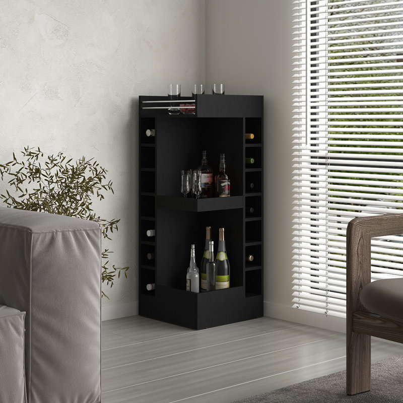 3 armoires de bar 3 coins en noir avec 14 bouteilles et un nouveau rangement pour bouteilles de boissons alcoolisées de 46 po de hauteur