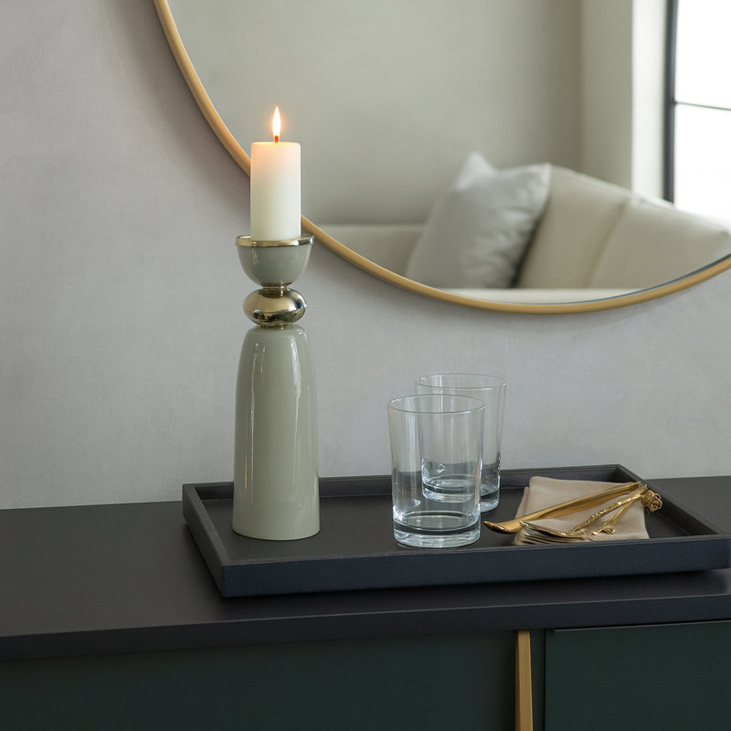 Modern Curvy Candle Holder for Home Decor - Decorative Taper and Pillar Candlestick Holder for Tabletop Decor - Sage & Gold