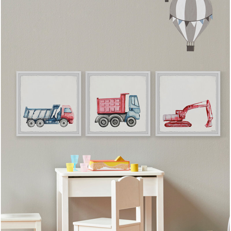 «Amy Camions and Diggers», ensemble de 3 pièces encadrées, H 18 po x l 18 po