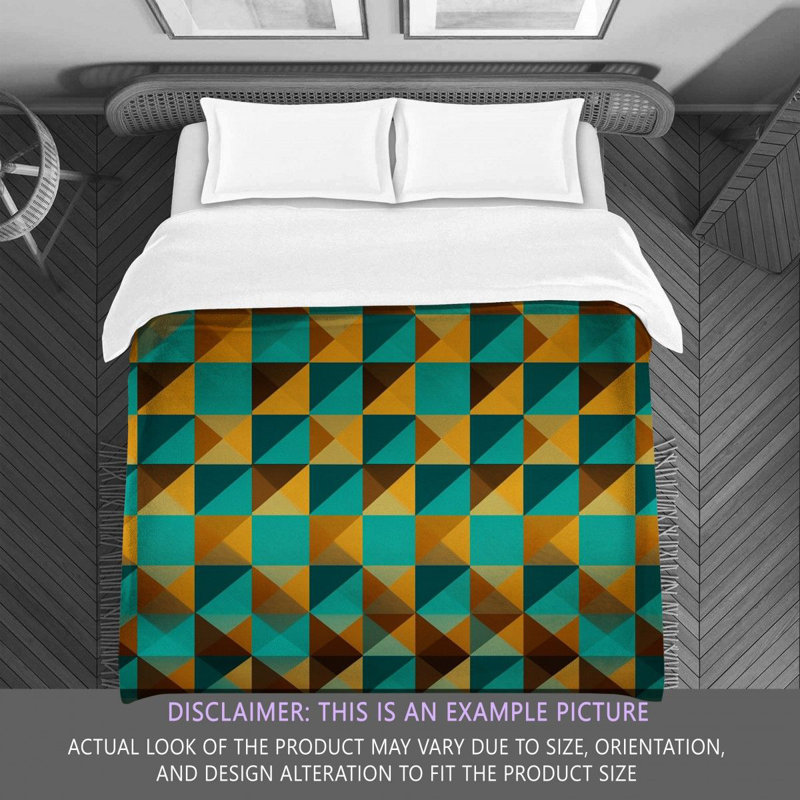 Machine Printed Comforter, Queen Comforter, Gold/Turquoise Geometric