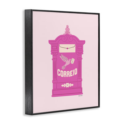 Pink Portuguese Post Mailbox Framed Giclee, design by Jessica Beck