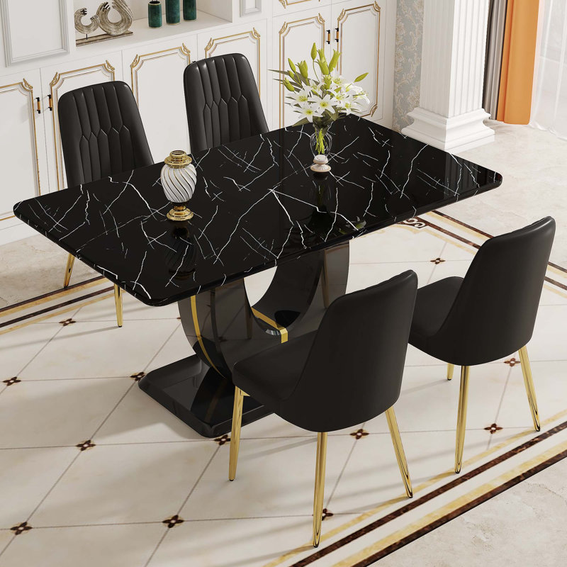 Dining Table Set, Black/Gold, 5