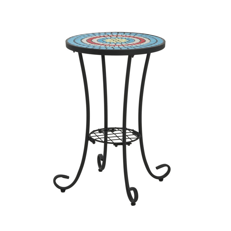 Patio Side Table with Shelf,Blue+Black