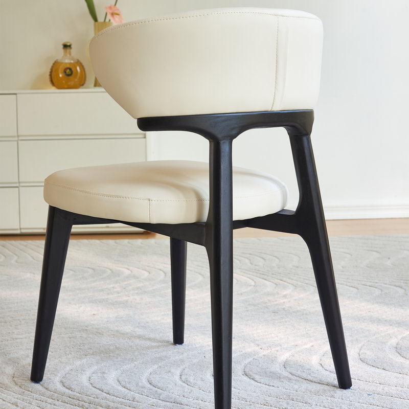 Ensemble de 2 chaises de salle à manger modernes entièrement assemblées, similicuir beige avec pieds en bois massif, Noir