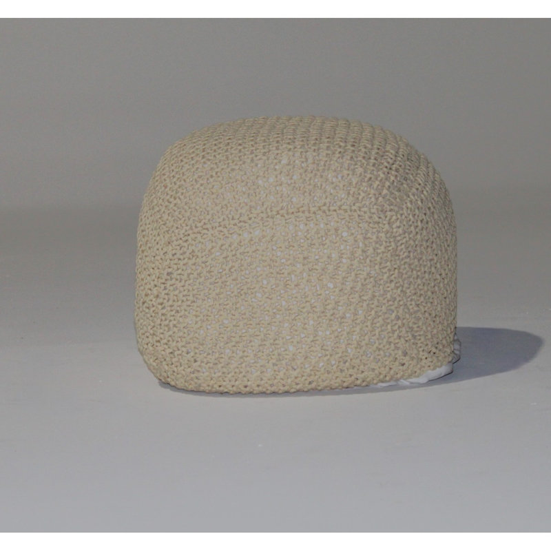 SEMI-Rounded Pouf - Cable Knitted - Handmade- 100% Cotton Pouf (21" X 21" X 18"), Beige