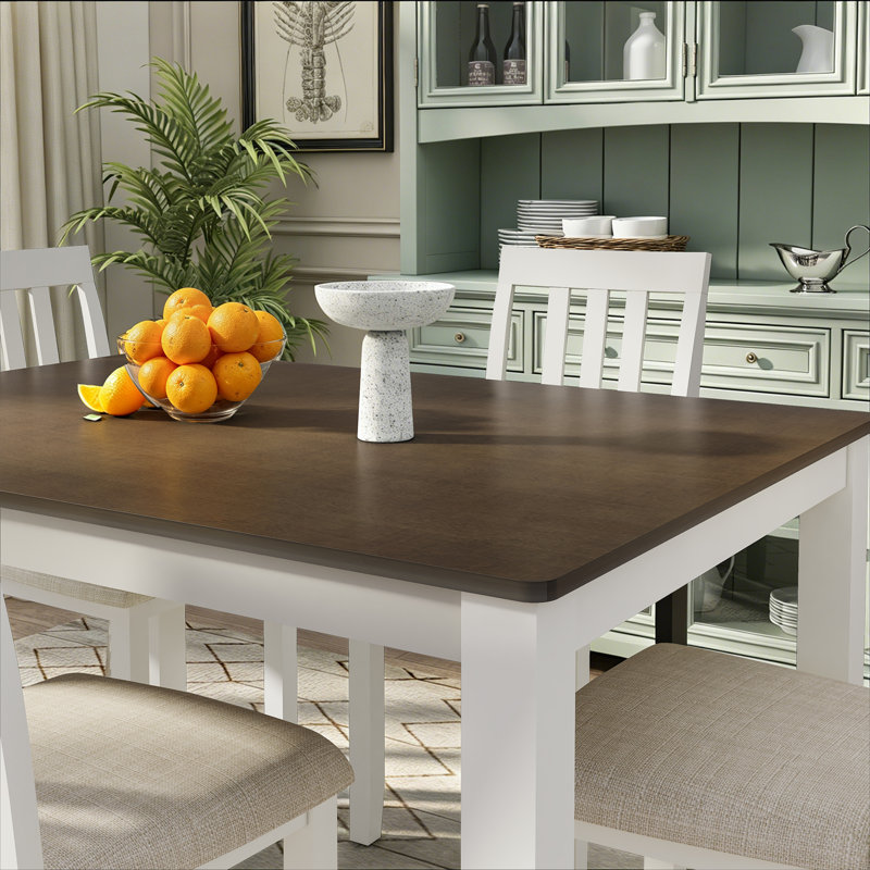 5-piece 48" Rectangular Dining Table Set, 5-Piece Set, White/Beige