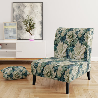 Fauteuil de chambre rembourré vert et blanc à motif cachemire vert et blanc
