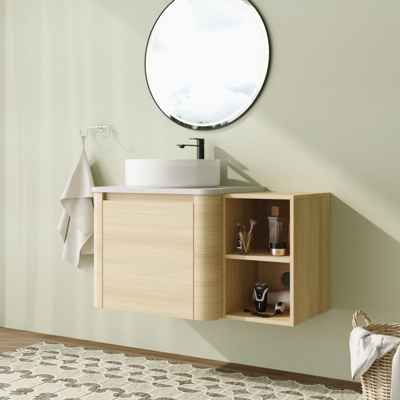 Meuble-lavabo mural simple 36 po avec plateau en pierre reconstituée et portes à fermeture en douceur, Blanc, 36"