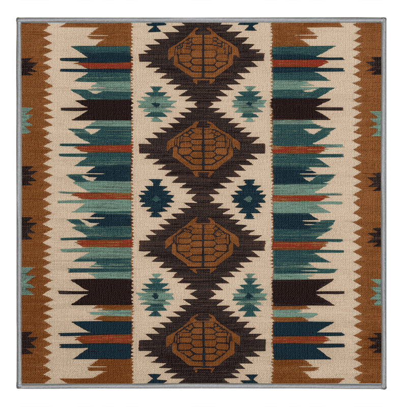 Washable Desert Tortoise Southwestern Area Rug, Square 3' x 3'