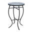 Table d'appoint d'extérieur ronde en mosaïque avec plateau en carreaux de céramique et structure en fer en noir, bleu et blanc