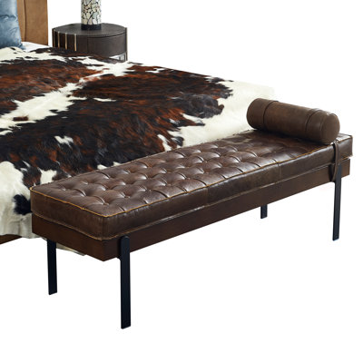 Clarkson Solid Wood Frame Genuine Leather Bench
