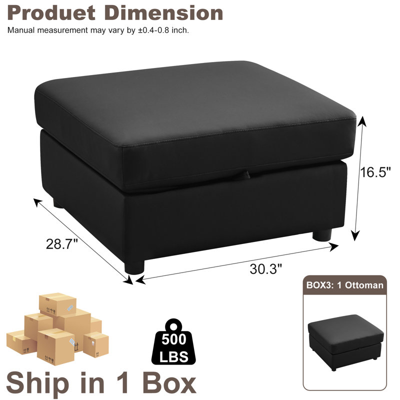Repose-pieds avec rangement en microfibre similicuir, Noir