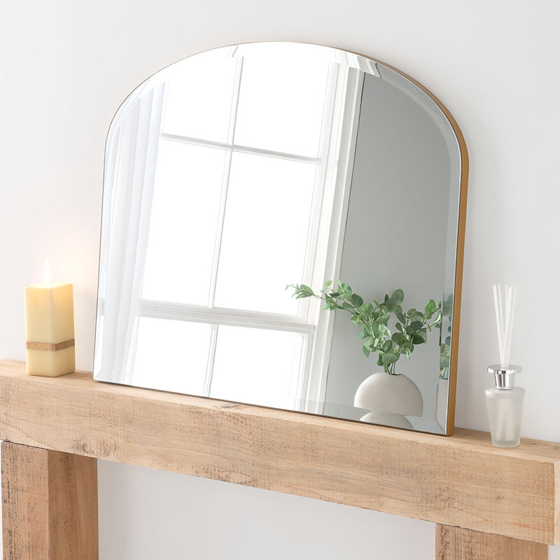 Arch Fernbush Wood Framed Curved Overmantle Mirror, Matt Gold