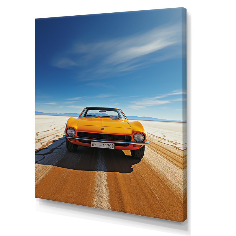 «Yellow American Muscle Car Speedway - Muscle Car», art mural, Toile tendue, H 32 po x l 16 po x P 1 po
