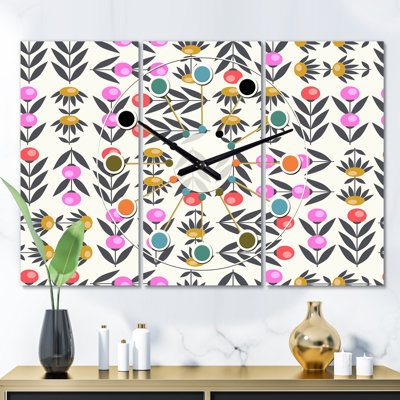 Très grande horloge murale de motif floral abstrait xi Mid-Century