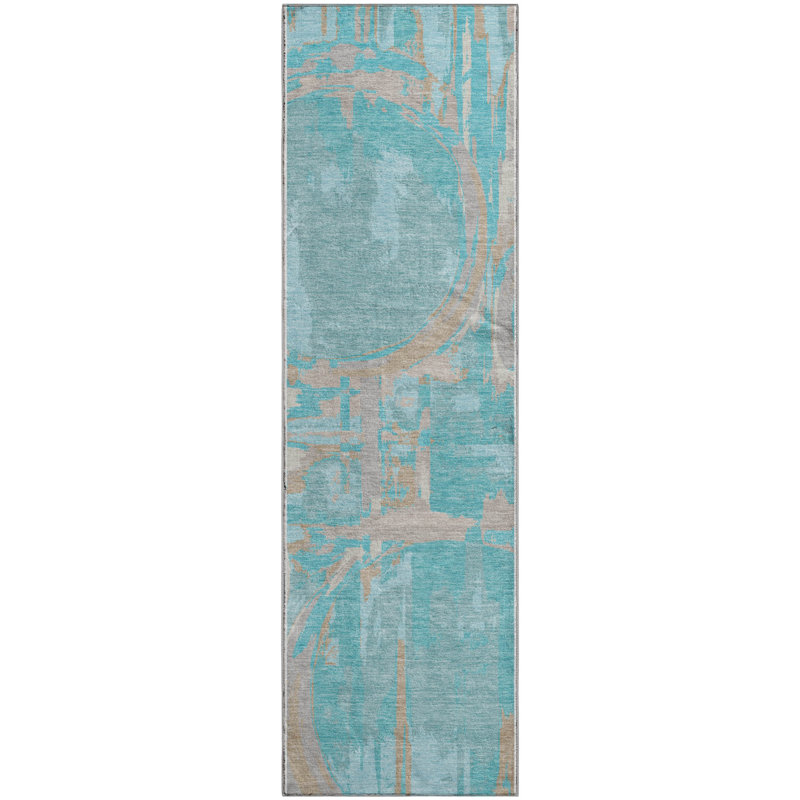 Premium Machine Washable Prisco Teal Rug, Runner 2'3" x 7'6"