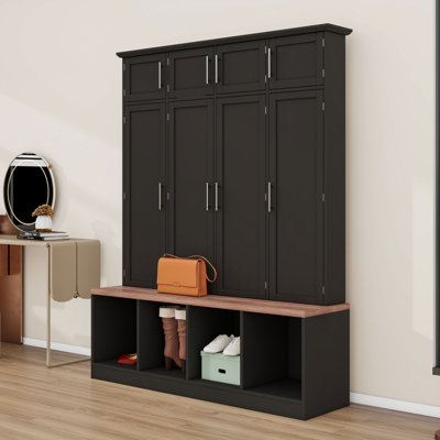 Hall Tree with 4 Hidden Hanging Hooks, Cabinets and Doors