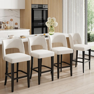 Ensemble de 4 tabourets de bar de 26 po, tabourets de bar rembourrés avec pieds en bois, dossier ergonomique pour îlot de cuisine