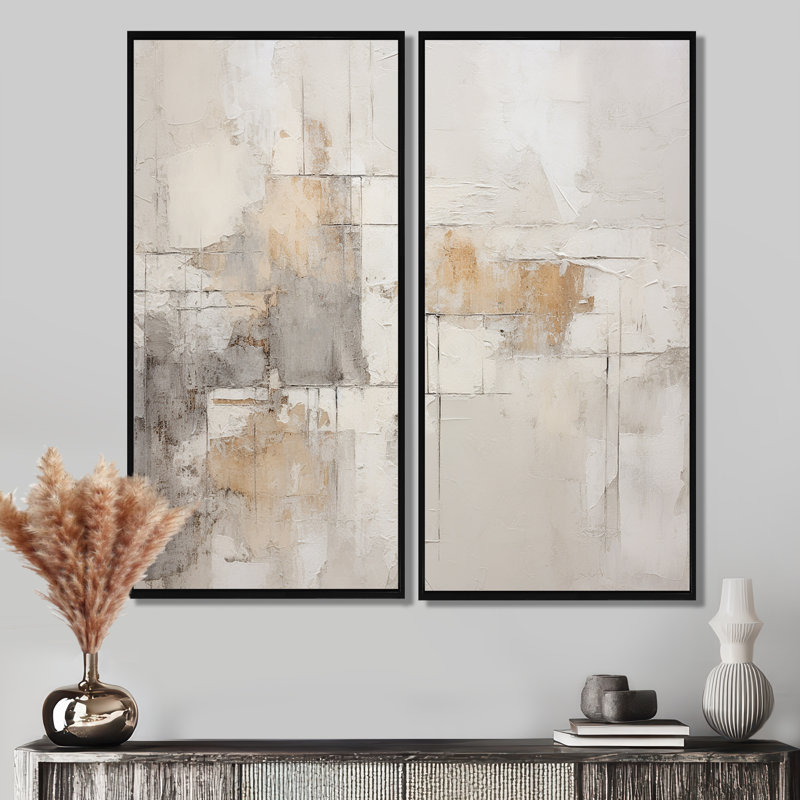 Art mural minimaliste scandinave moderne minimaliste I - Beige, Impression encadrée flottante, H 40 po x l 40 po, Noir