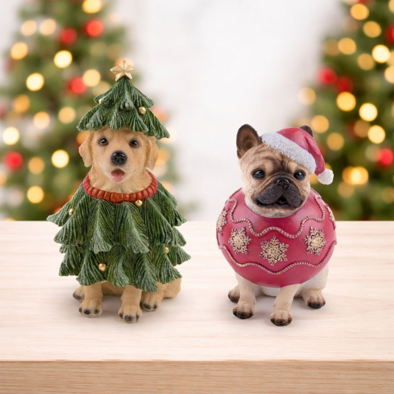 Figurine de chien des Fêtes (ensemble de 2)