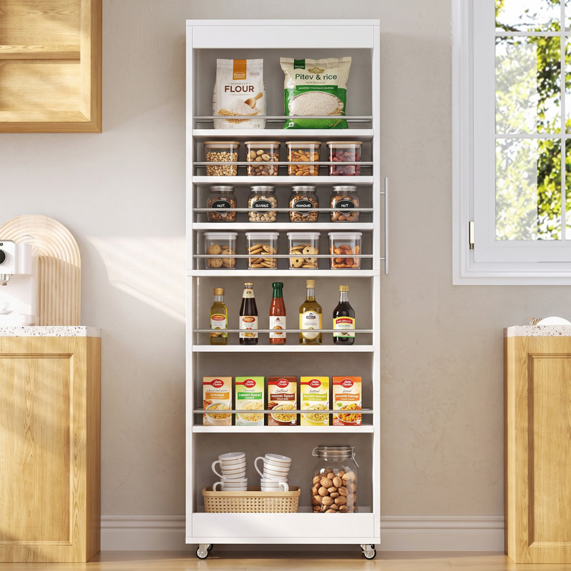 Chariot de rangement roulant de 185 cm de haut, organisateur d'armoire mince à 7 niveaux, tablette de rangement coulissante étroite