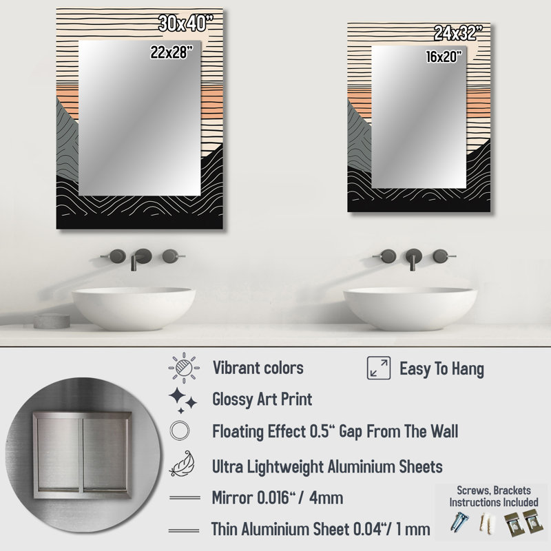 Simple Horizon III - formes abstraites, décor de miroir mural, grand miroir moderne, impression d'art en métal, 40 po x 30 po
