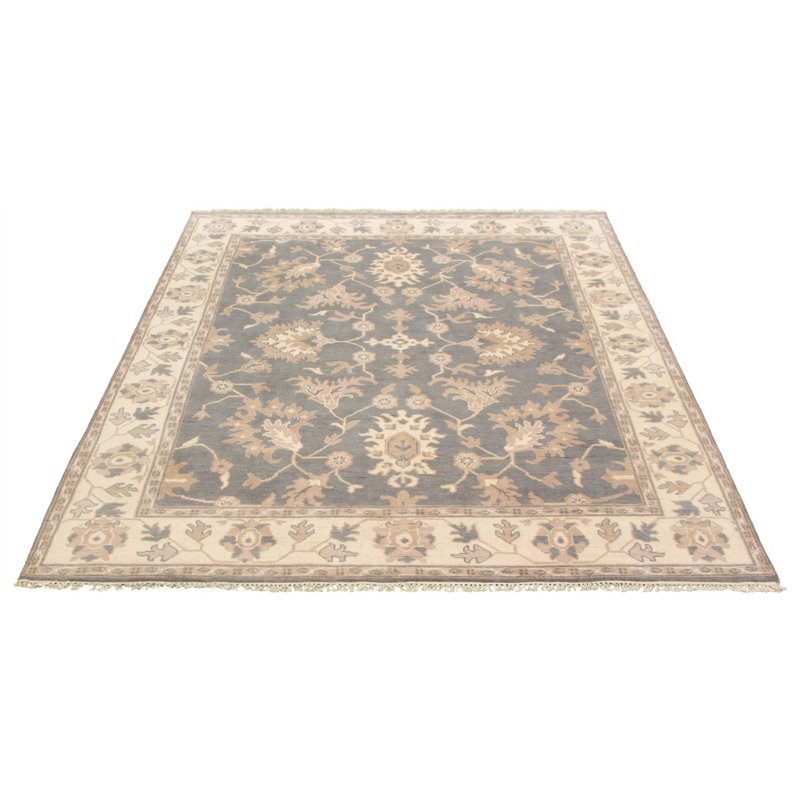 Tapis décoratif en laine de conception unique 8 pi 1 po x 9 pi 9 po noué à la main New Age Ushak