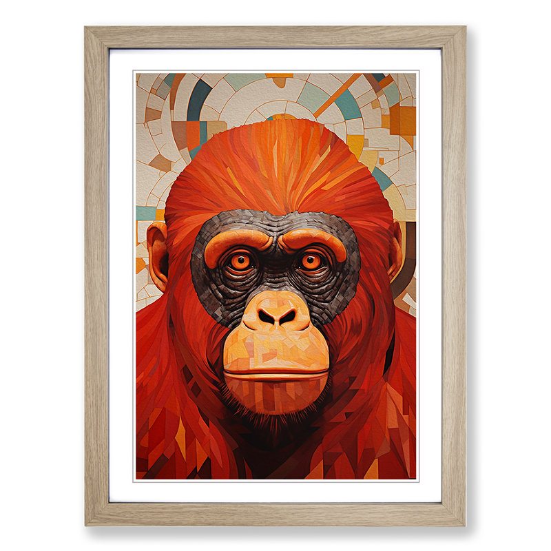 Orangutan Constructivism No.2 - Framed Print, Oak, 46cm H x 34cm W x 2cm D