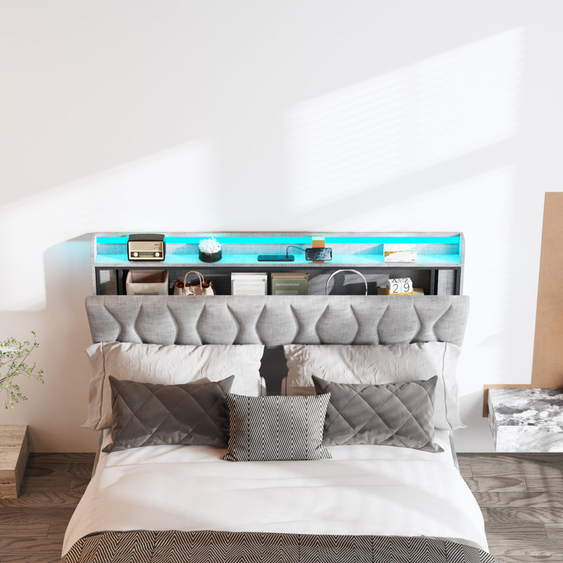 Lit plateforme tapissier Kamdin, Grand, gris