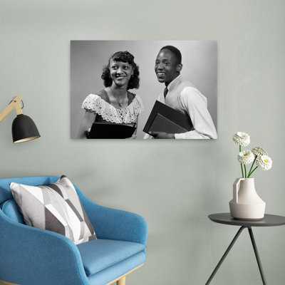 1950S Two Smiling African American Students Boy Girl Carrying Books Couple Classic Retro Vintage Portrait Wall Art