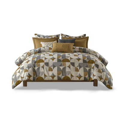 8 Pcs Gold Queen Comforter With Mid - Century Sophistication, Decor Pillows And Removable Cover Standard