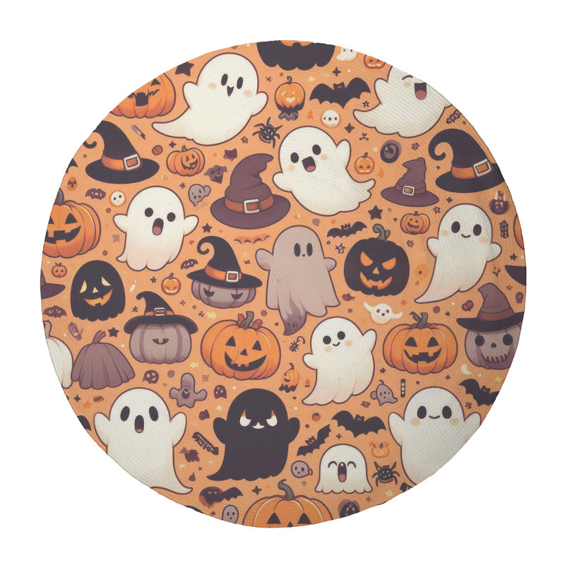 Tapis tressé Ghostly Gourds, Rond 5 pi