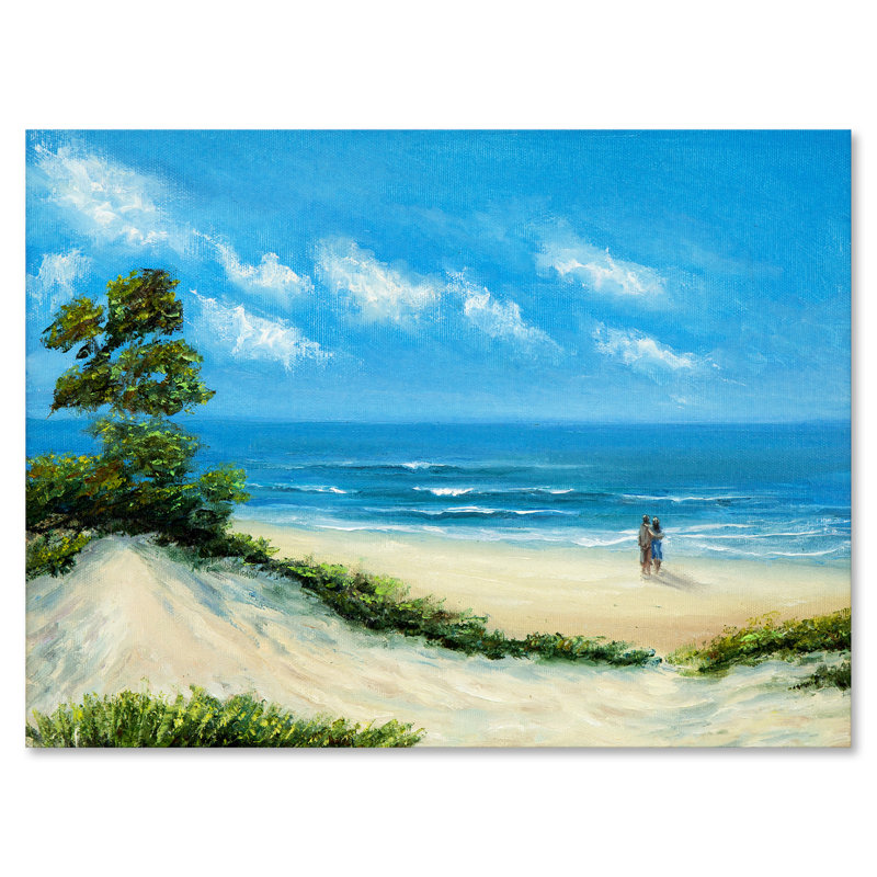 Couple à la plage - peinture sur toile, H 24 po x l 32 po x P 1 po, Toile tendue