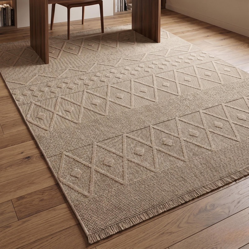 Tapis de corridor beige à motif géométrique répétitif en polypropylène tissé à la machine, Runner — 2'7" x 6'7"