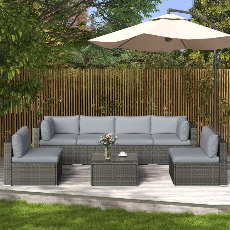 Wicker 6 - Person Modular Patio Conversation Sets with Cushions, Gray Frame/Gray Cushion
