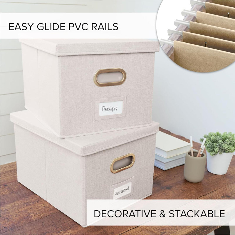 Rebrilliant Decorative File Organizer Box Set Of 2 Collapsible Linen ...