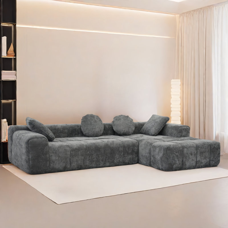 Canapé modulaire en forme de L compressé, canapé moelleux en velours côtelé avec assise profonde, aucun assemblage requis