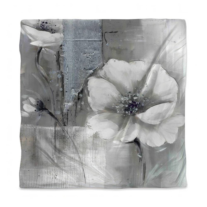 Housse de couette White Botanical | Fleurs monochromes argentées