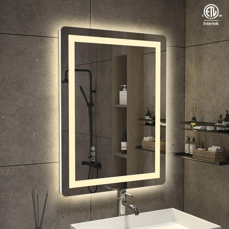 Dokes Filleted Corner LED Bathroom Vanity  Mirror Passed ETL Certification, 24'' x 32''