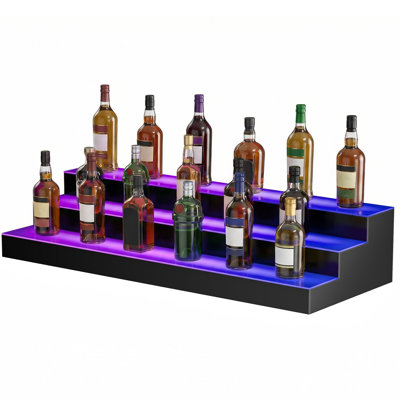 3-Tier Acrylic Wine Bottle Display Shelf with LED Lights, 30 Inch Height, 7 Colour Modes & App/Remote Control, Holds 24 Bottles, Timer Function, Home Bar Decor, Modern Party Lighting