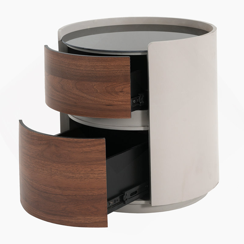 Table d'appoint ronde italienne à double rangement avec esthétique moderne et rangement intelligent, idéale pour rehausser la décoration intérieure